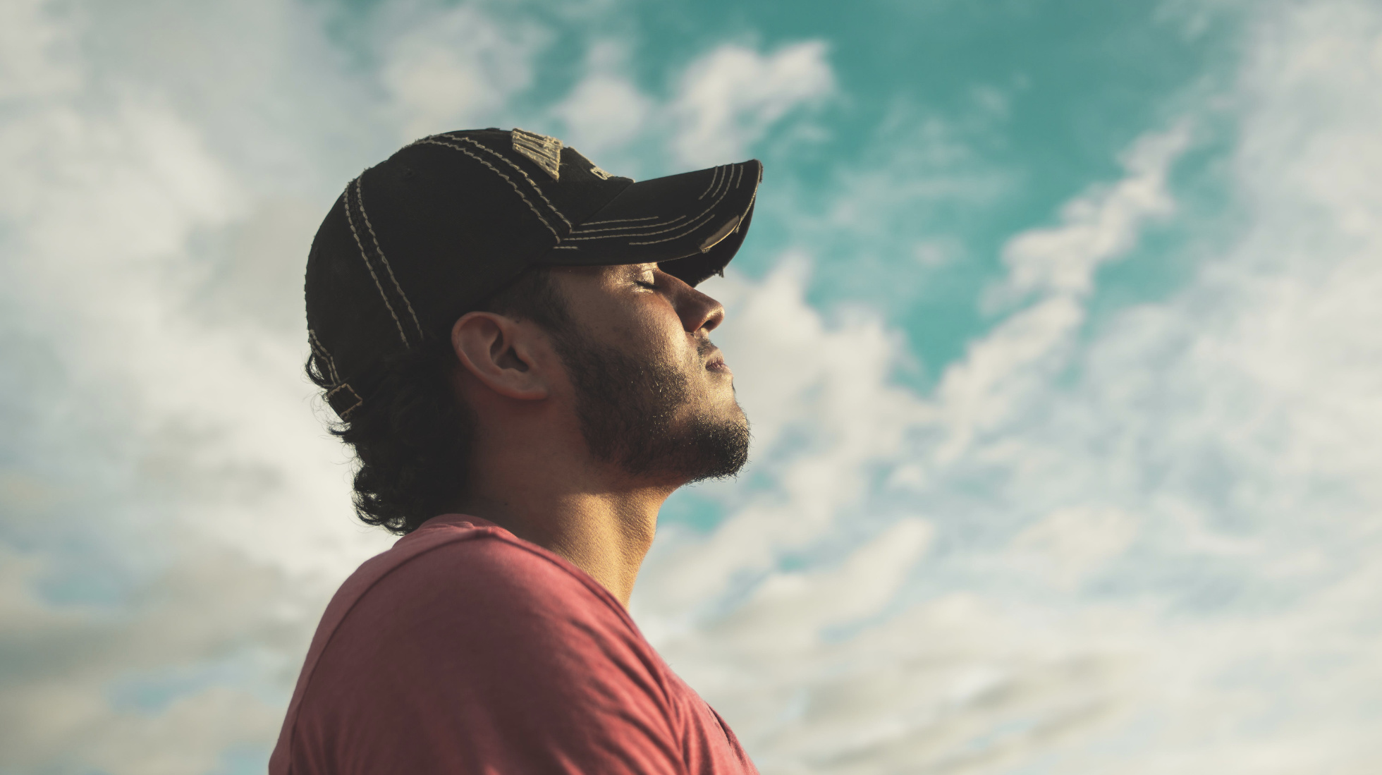 Man breathing in